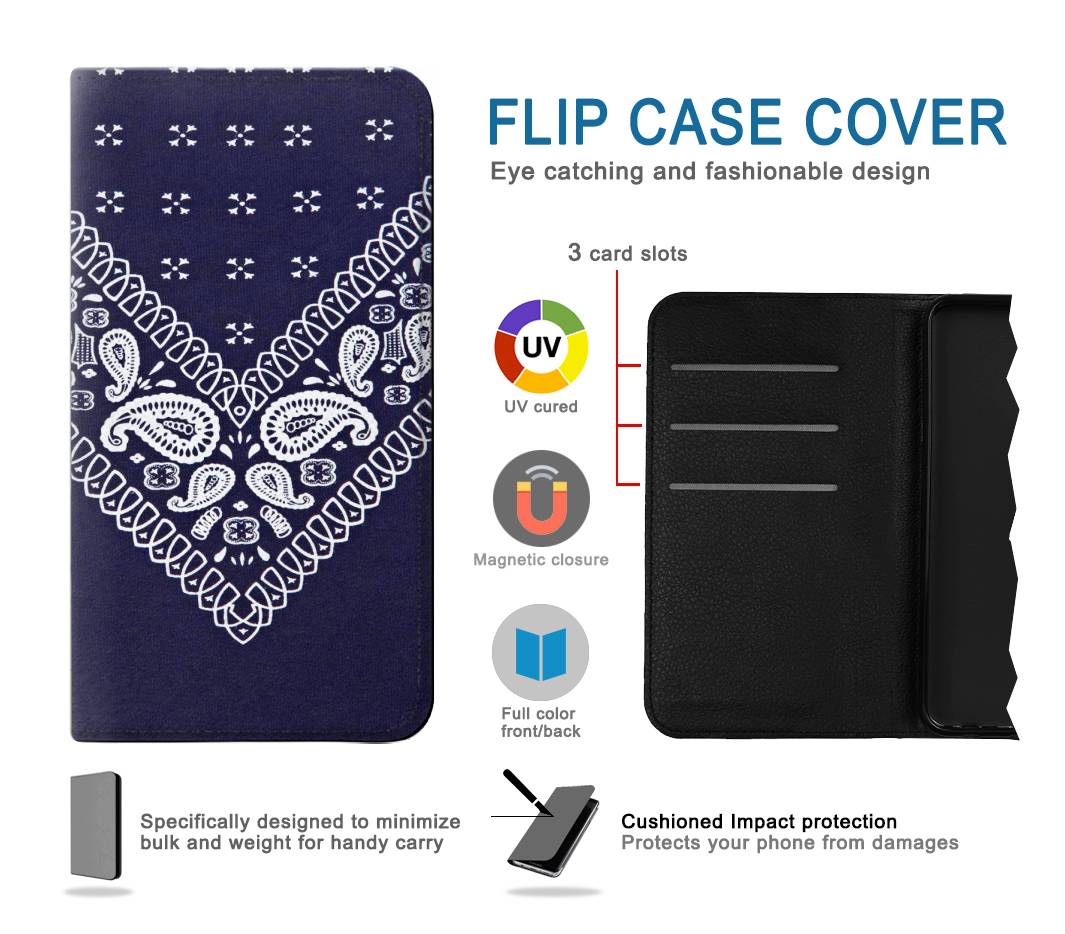 Flip case Apple iPhone 14 Pro Max Navy Blue Bandana Pattern