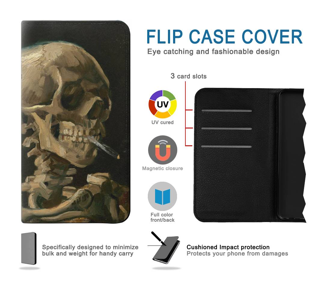 Flip case Google Pixel 5A 5G Vincent Van Gogh Head Skeleton Cigarette