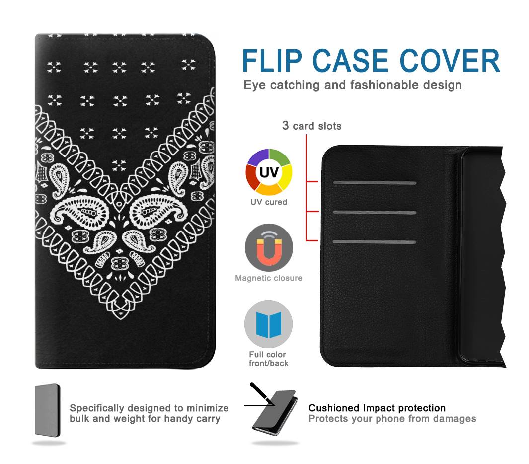 Flip case Motorola One 5G Bandana Black Pattern