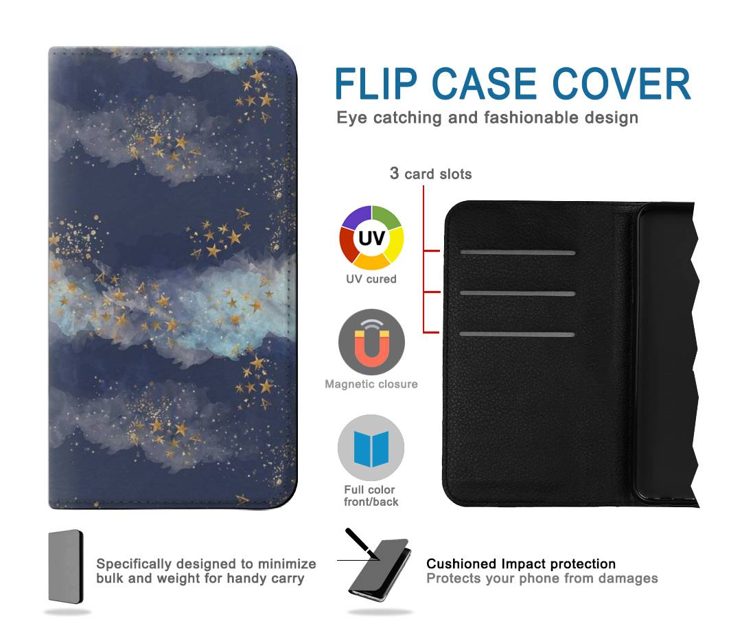 Flip case Samsung Galaxy A52, A52 5G Gold Star Sky