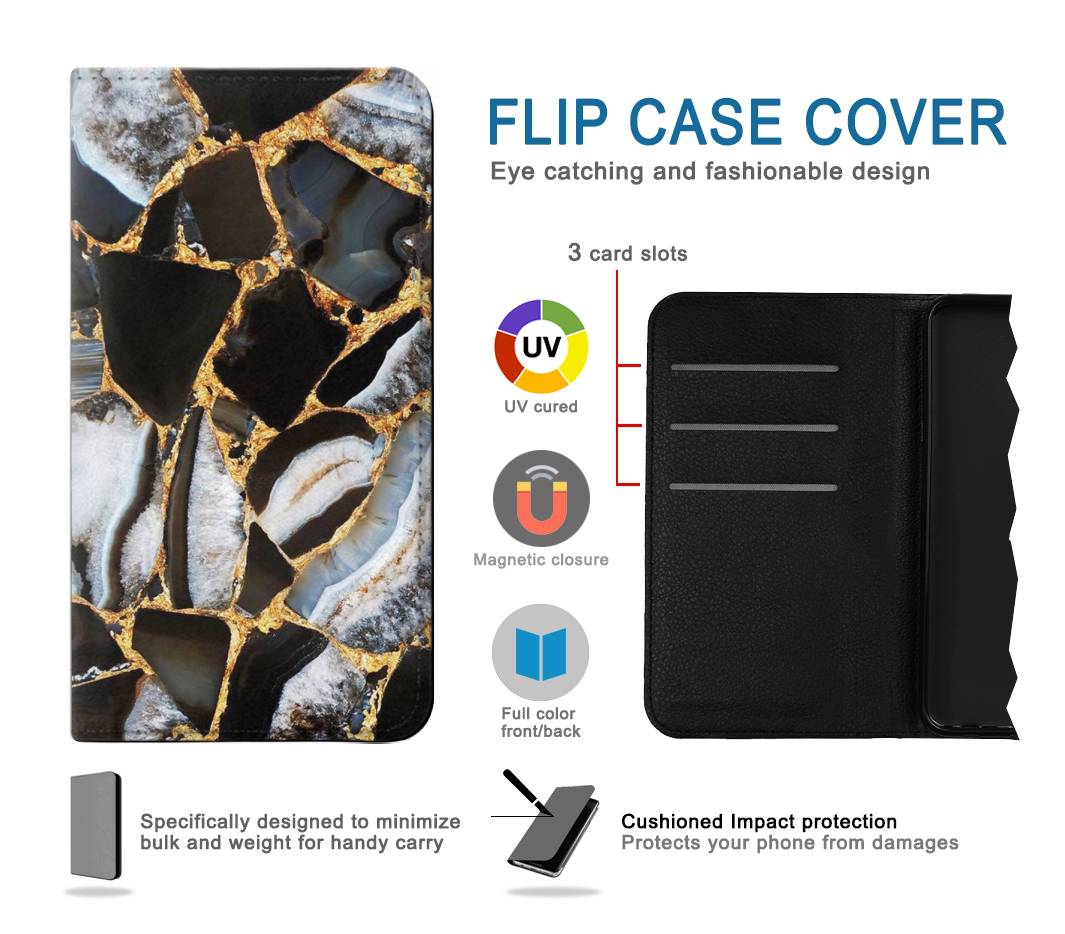 Flip case Motorola Moto G Stylus 5G Gold Marble Graphic Print