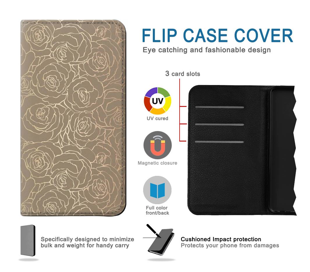 Flip case iPhone 13 Gold Rose Pattern