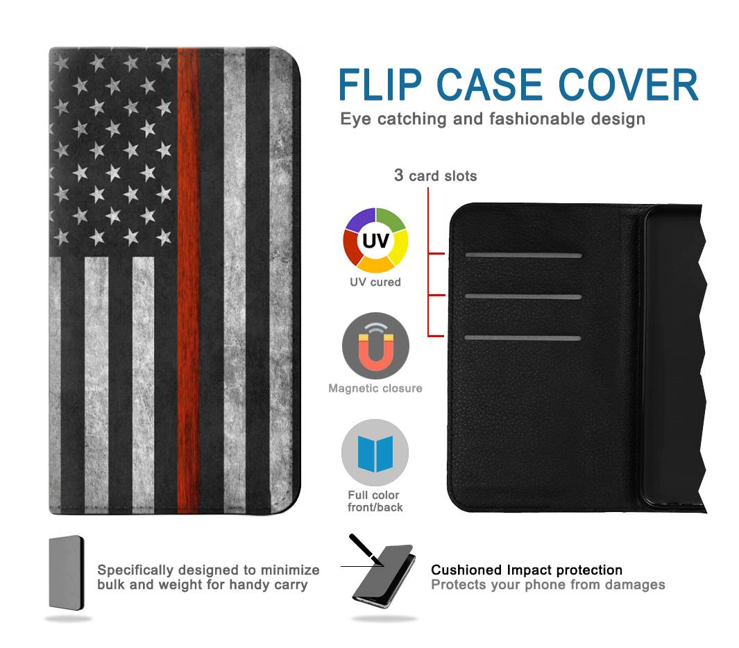 Flip case Samsung Galaxy A20, A30, A30s Firefighter Thin Red Line Flag