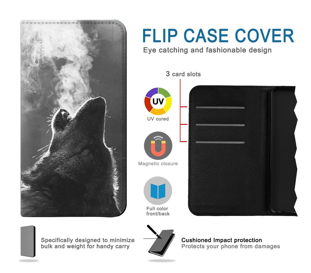 Flip case iPhone 12 Pro, 12 Wolf Howling