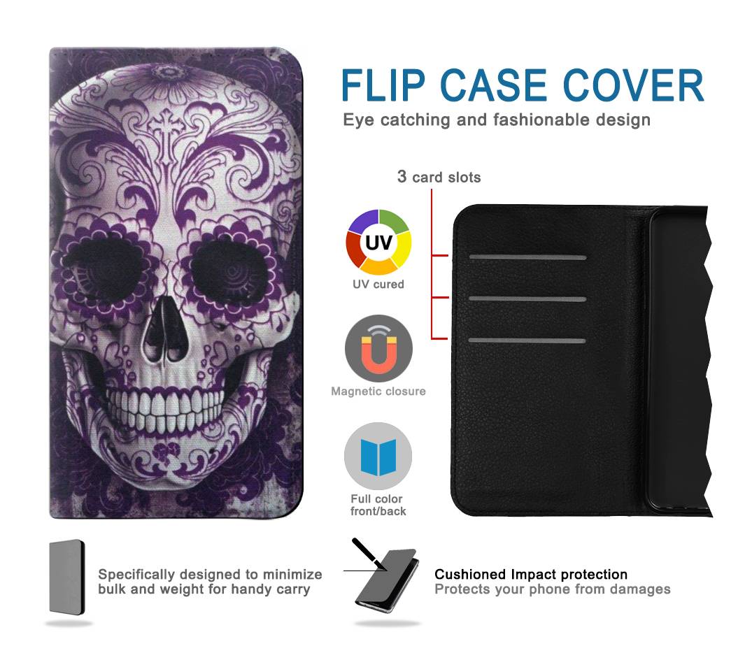 Flip case Samsung Galaxy A02s, M02s Purple Sugar Skull