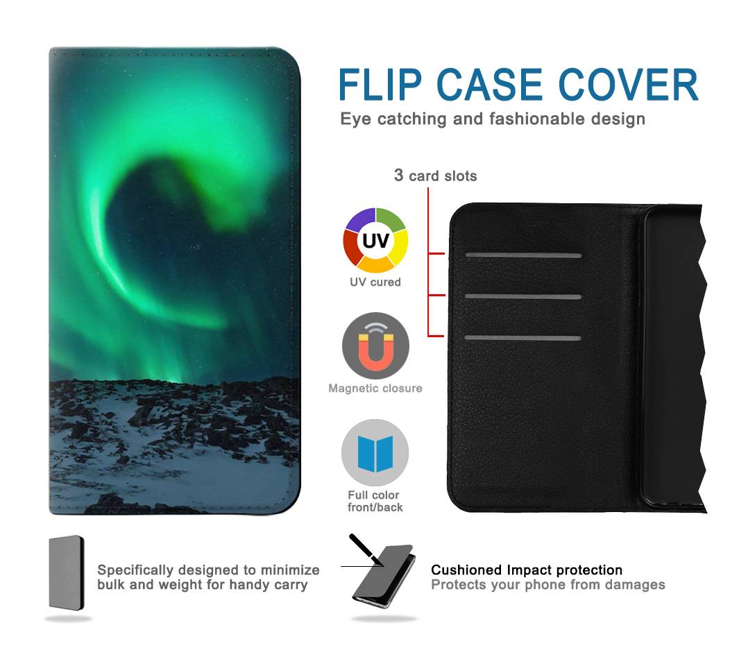 Flip case Samsung Galaxy J3 (2018), J3 Star, J3 V 3rd Gen, J3 Orbit, J3 Achieve, Express Prime 3, Amp Prime 3 Aurora Northern Light