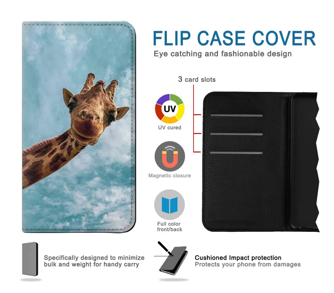 Flip case Samsung Galaxy J3 (2018), J3 Star, J3 V 3rd Gen, J3 Orbit, J3 Achieve, Express Prime 3, Amp Prime 3 Cute Smile Giraffe