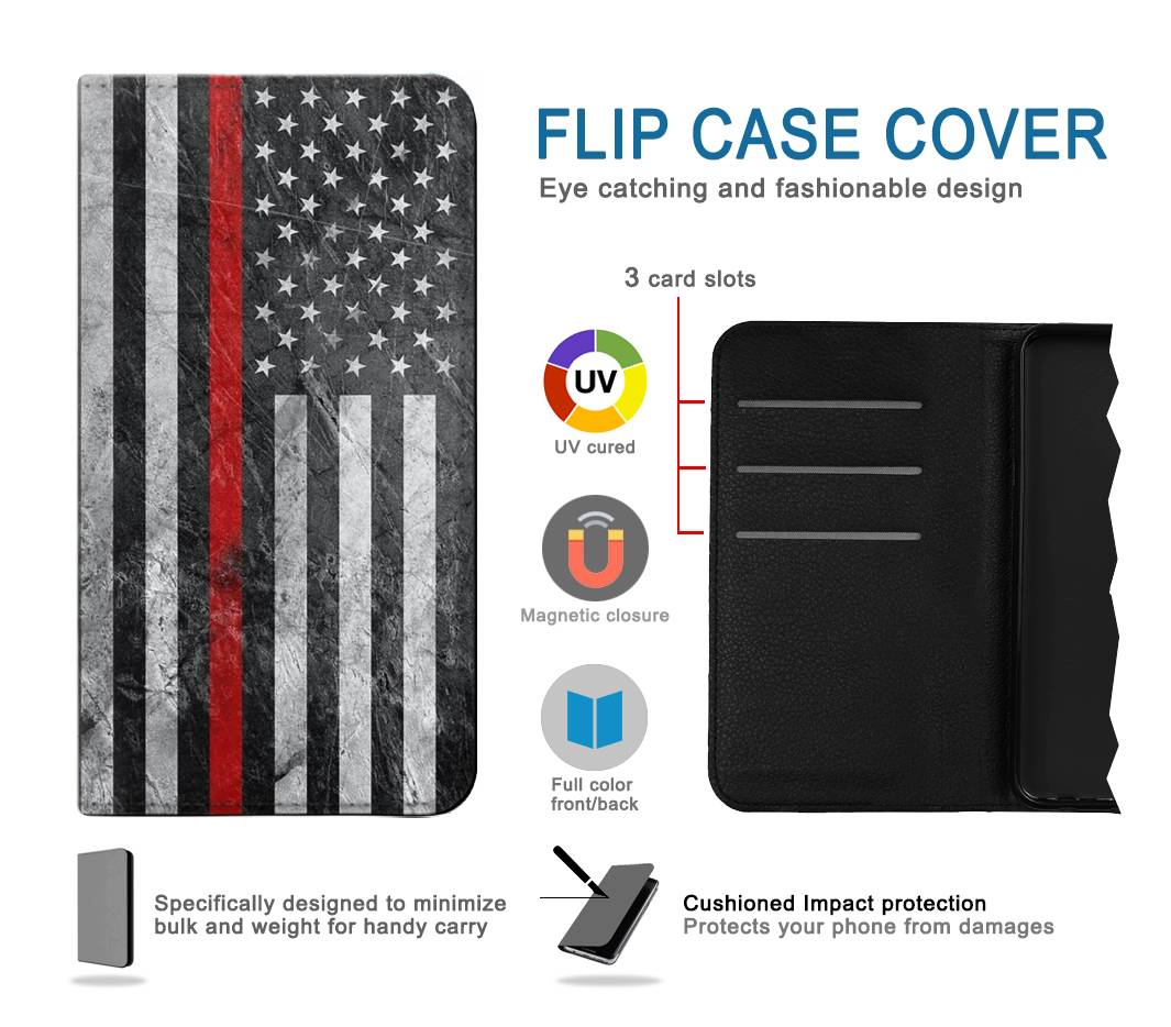 Flip case Samsung Galaxy A50, A50s Firefighter Thin Red Line American Flag