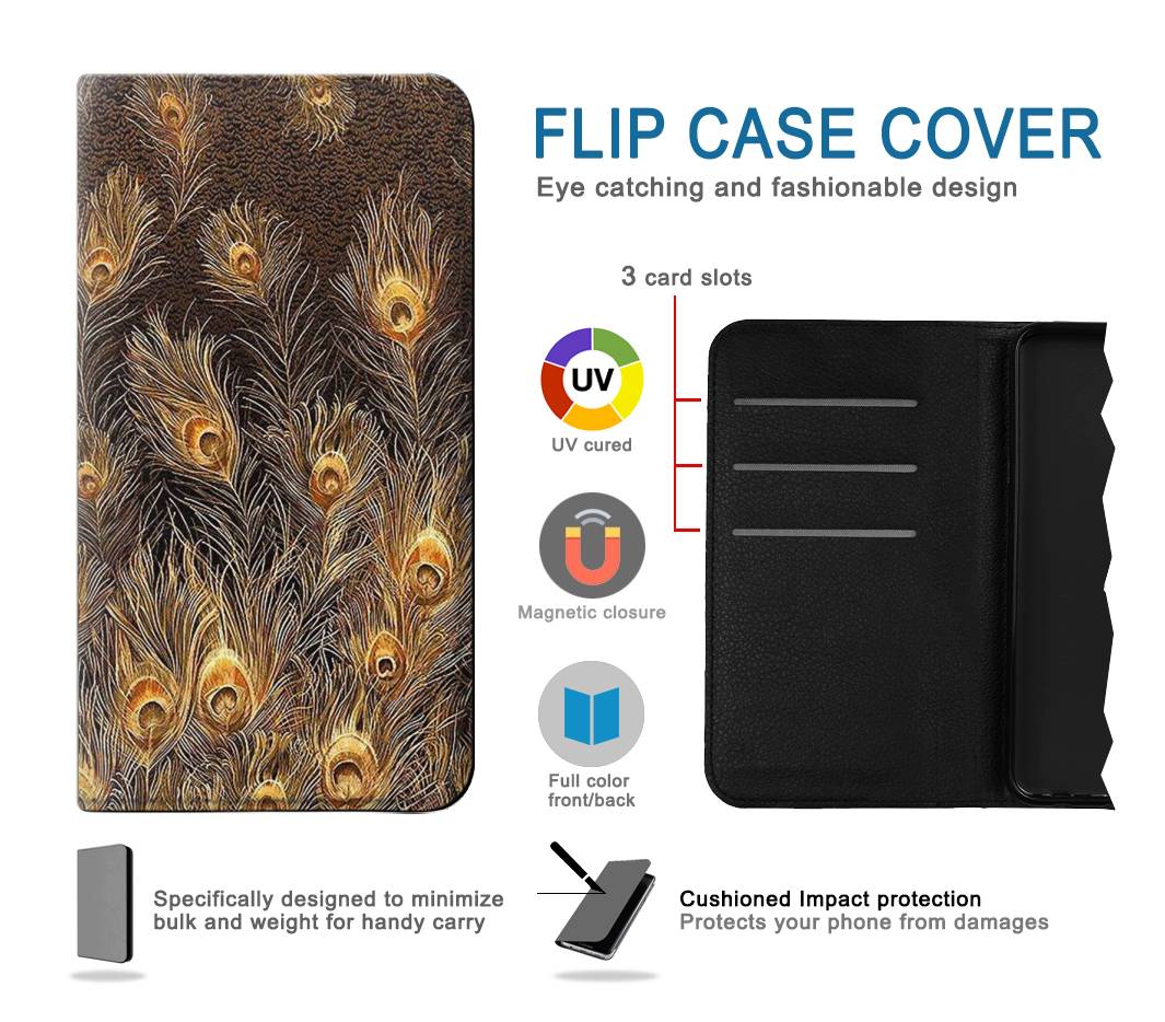 Flip case Google Pixel 6 Pro Gold Peacock Feather