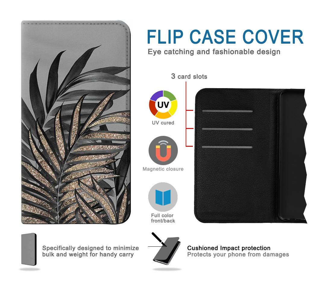 Flip case Samsung Galaxy A20, A30, A30s Gray Black Palm Leaves