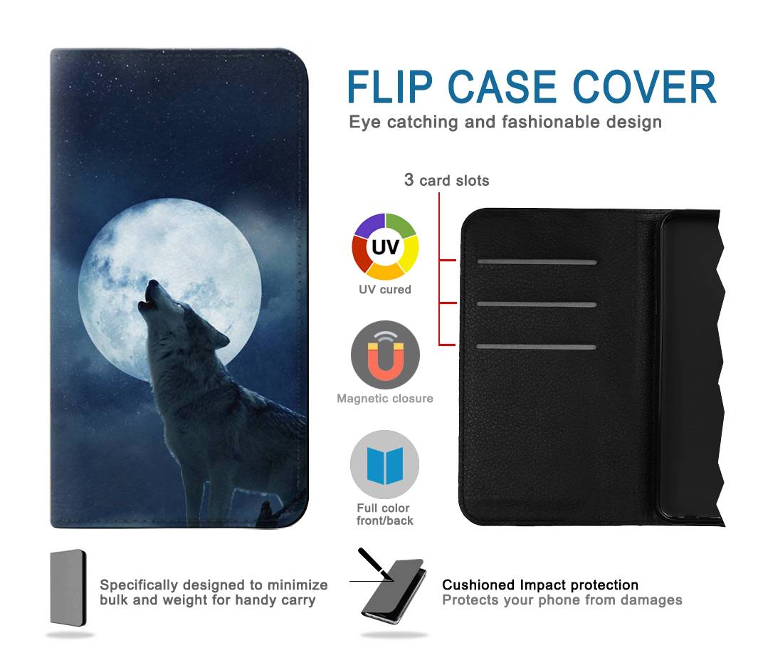 Flip case Samsung Galaxy A22 5G Grim White Wolf Full Moon