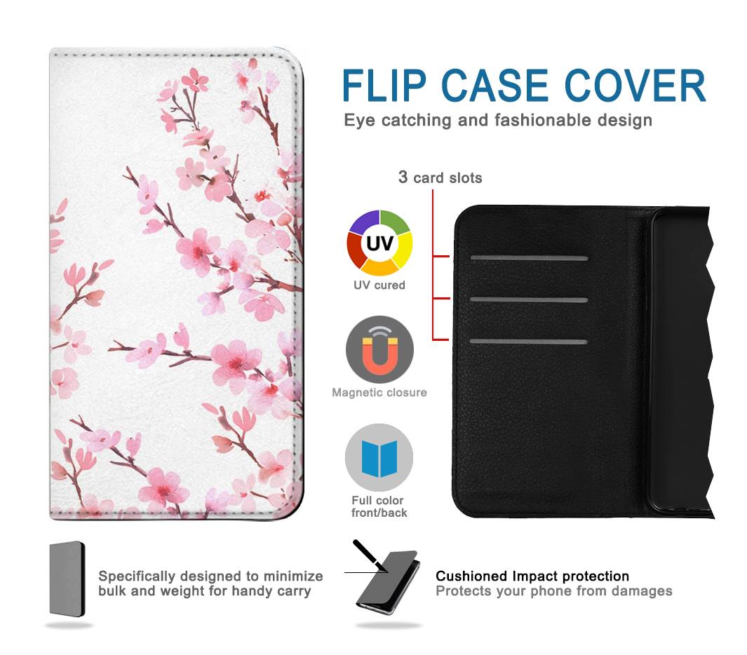 Flip case Samsung Galaxy A20, A30, A30s Pink Cherry Blossom Spring Flower