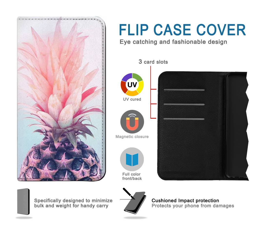 Flip case Samsung Galaxy J3 (2018), J3 Star, J3 V 3rd Gen, J3 Orbit, J3 Achieve, Express Prime 3, Amp Prime 3 Pink Pineapple