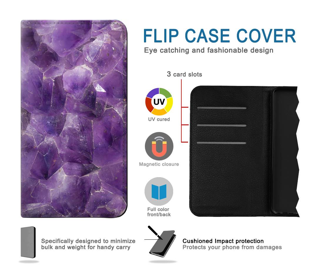 Flip case iPhone 13 Pro Purple Quartz Amethyst Graphic Printed