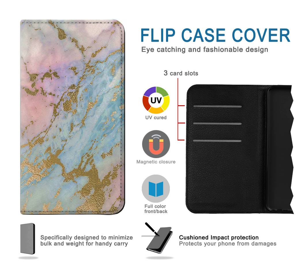 Flip case iPhone 13 Pro Rose Gold Blue Pastel Marble Graphic Printed