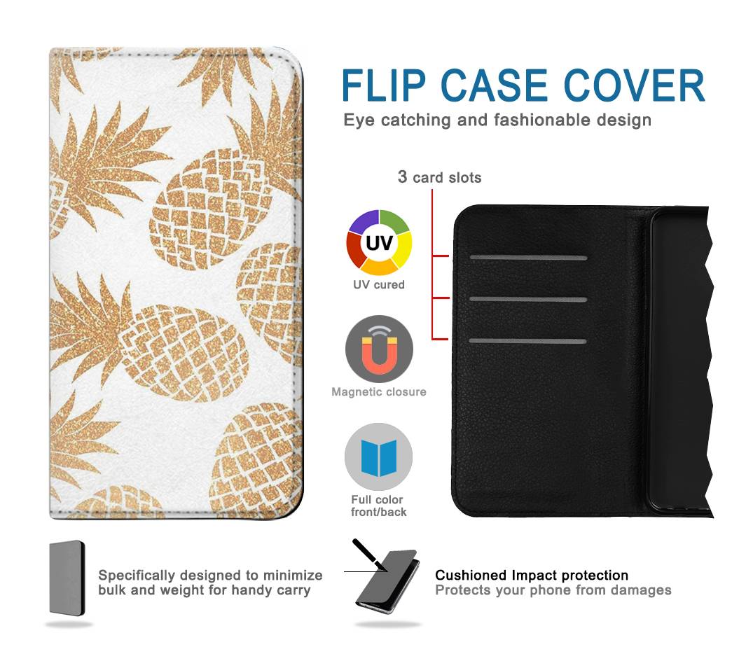 Flip case Samsung Galaxy J3 (2018), J3 Star, J3 V 3rd Gen, J3 Orbit, J3 Achieve, Express Prime 3, Amp Prime 3 Seamless Pineapple