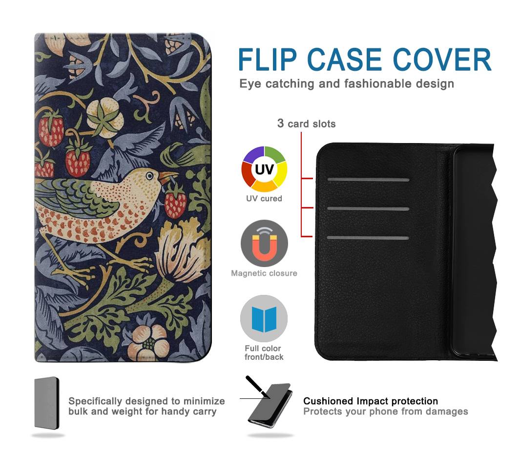 Flip case iPhone 7 Plus, 8 Plus William Morris Strawberry Thief Fabric