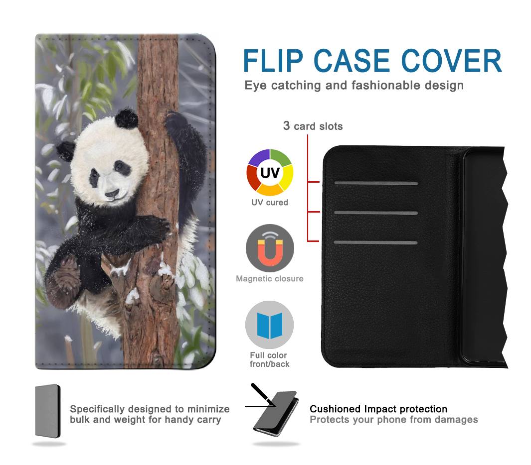 Flip case Samsung Galaxy J7 (2018), J7 Aero, J7 Top, J7 Aura, J7 Crown, J7 Refine, J7 Eon, J7 V 2nd Gen, J7 Star Cute Baby Panda Snow Painting