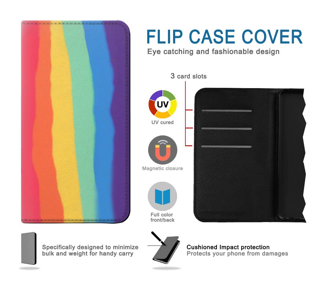 Flip case iPhone 7, 8, SE (2020), SE2 Cute Vertical Watercolor Rainbow