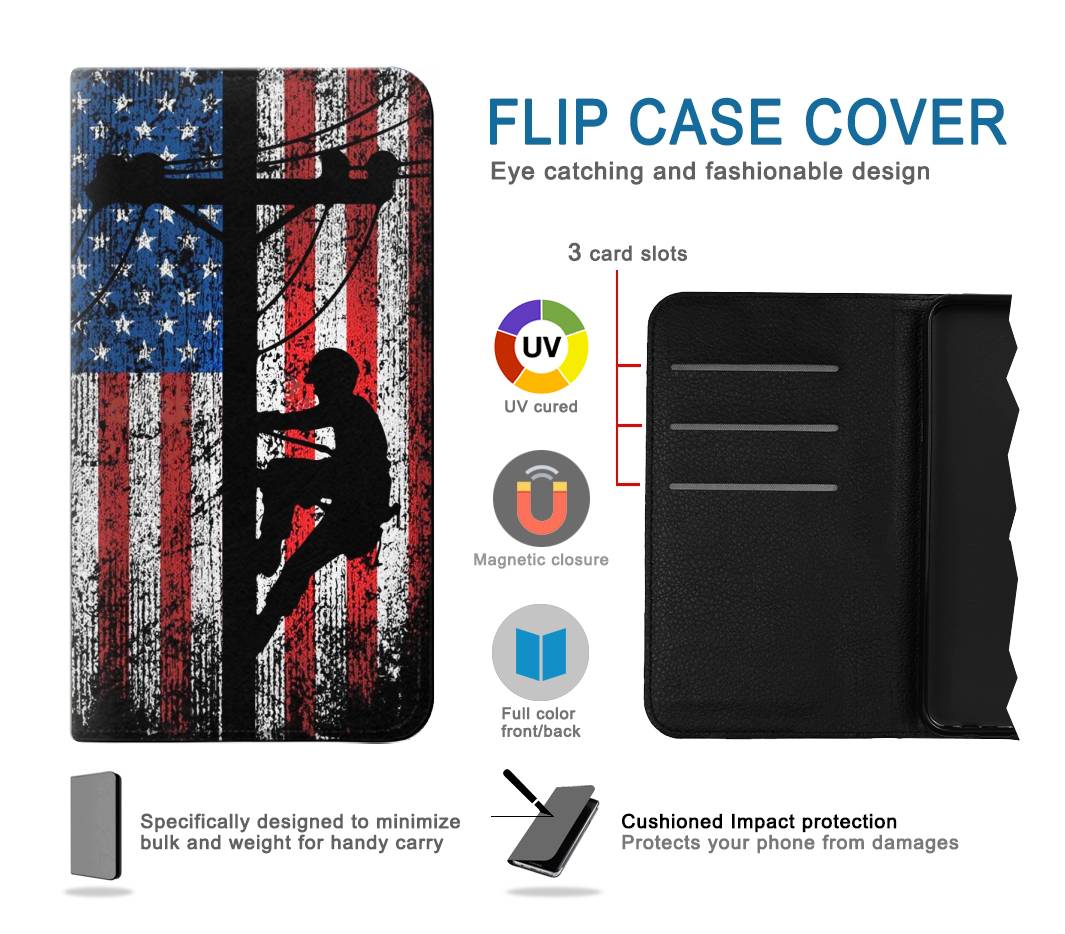 Flip case Samsung Galaxy A50, A50s Electrician Lineman American Flag