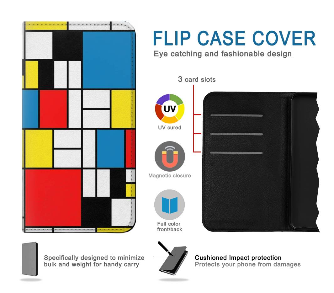 Flip case Google Pixel 5A 5G Piet Mondrian Line Art Composition