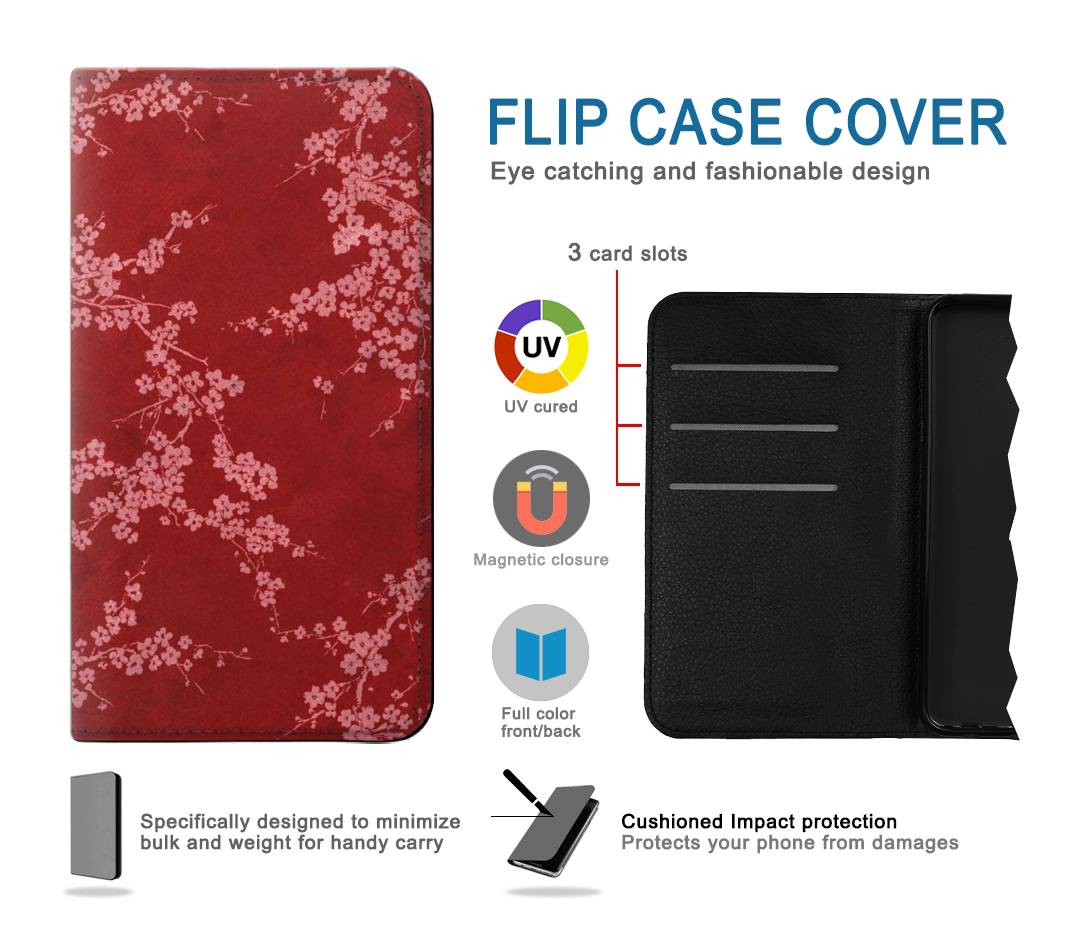 Flip case Samsung Galaxy A22 4G Red Floral Cherry blossom Pattern