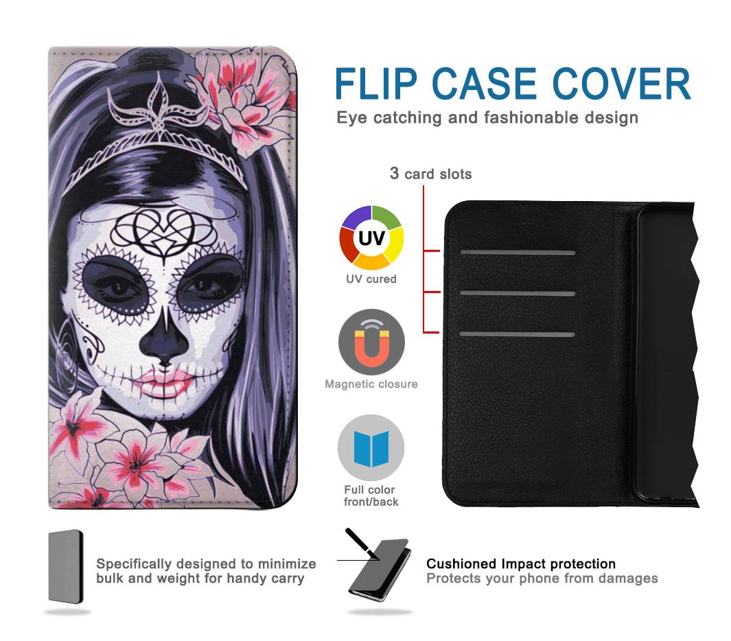 Flip case Apple iPhone 14 Pro Max Sugar Skull Steam Punk Girl Gothic