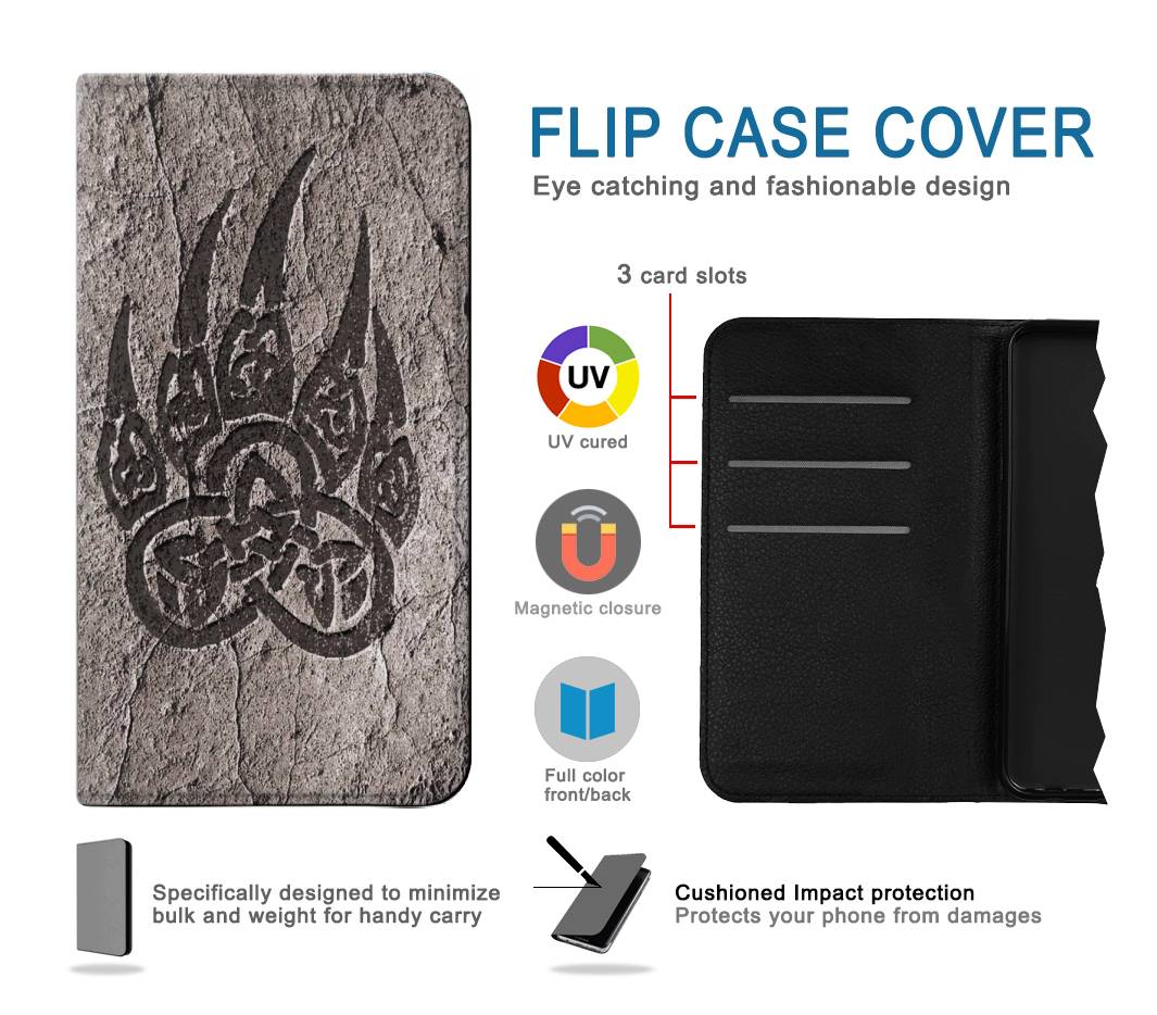 Flip case Google Pixel 6 Pro Viking Norse Bear Paw Berserkers Rock