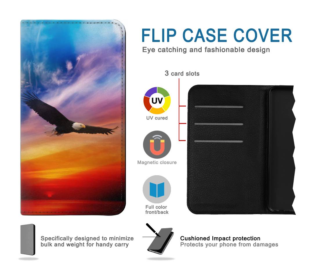 Flip case iPhone 12 Pro, 12 Bald Eagle Flying Colorful Sky
